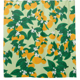 Rideaux De Douche Fruit orange : motif vintage vert.