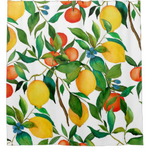 Rideaux De Douche Fruits d'agrumes, motif d'aquarelle vibrante.
