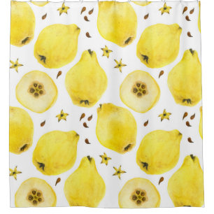Rideaux De Douche Fruits de coing jaune frais, aquarelle sans passe