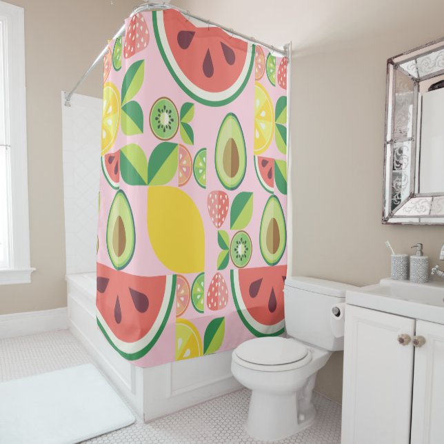 Rideaux De Douche Fruits et motifs feuille (En situation)