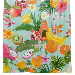 Rideaux De Douche Fruits tropicaux, fleurs : arrière - plan vintage.