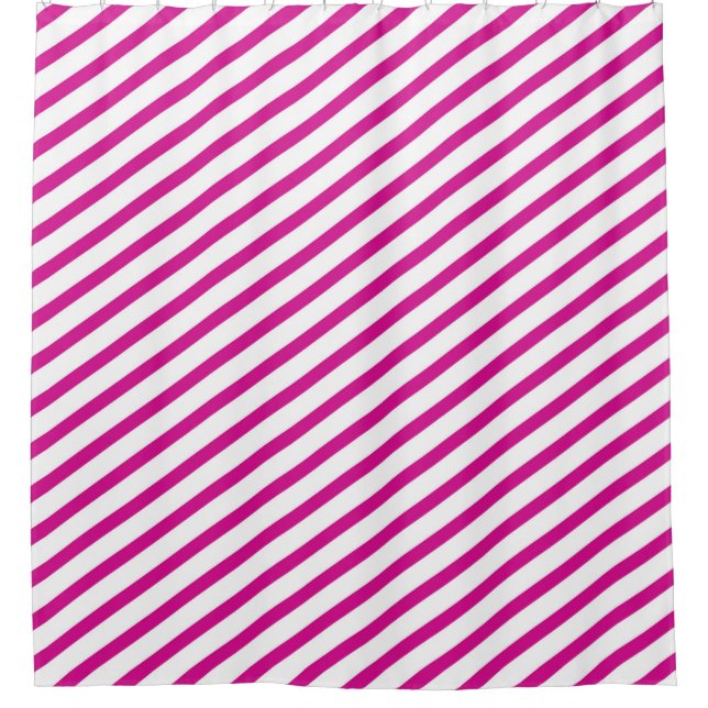 Rideaux De Douche Fuchsia et White Diagonal Stripes Moderne (Devant)