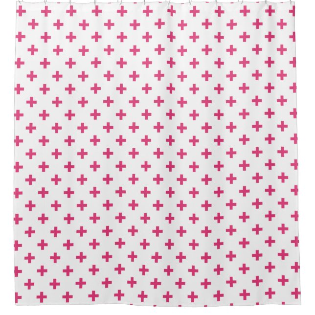 Rideaux De Douche Fuchsia polka croise sur blanc (Devant)