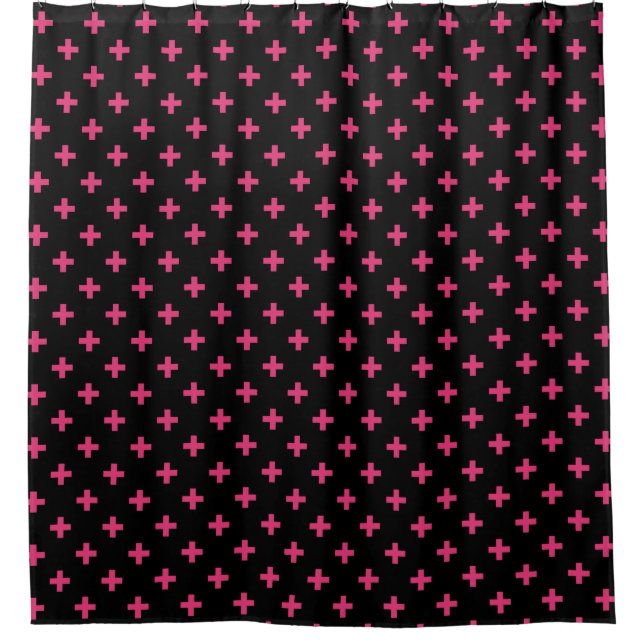 Rideaux De Douche Fuchsia polka croise sur noir (Devant)