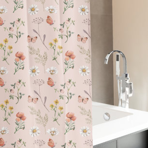 Rideaux De Douche Fuchsia Rose Pêche Fleur Sauvage