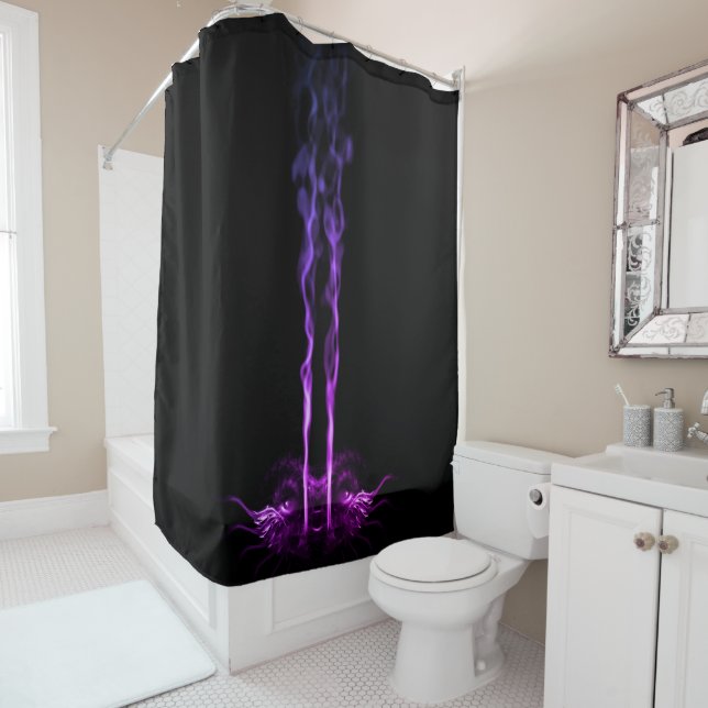 Rideaux De Douche Fumée de dragon noir et violet (En situation)