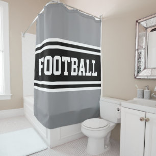 Rideaux De Douche Fun FOOTBALL gris noir blanc rayures de course