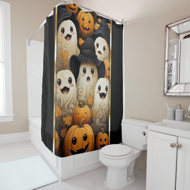 Rideaux De Douche Fun Ghosts & Jack-o'-lantern Citrouilles (En situation)