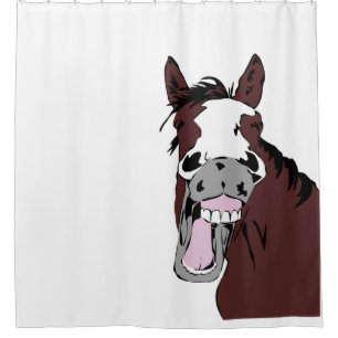 Rideaux De Douche Fun Laughing Cheval Cartoon de ferme Animal art