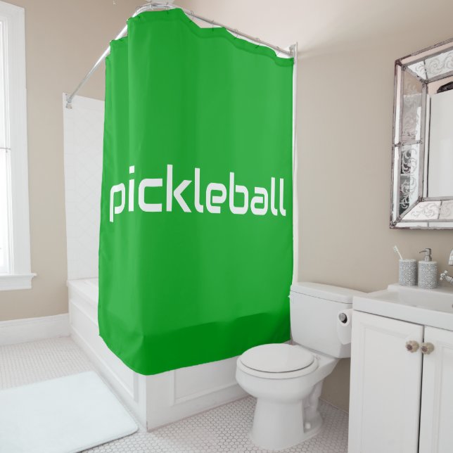 Rideaux De Douche Fun Moderne Blanc PICKLEBALL Texte sur Vert clair (En situation)