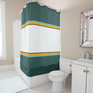 Rideaux De Douche Fun White Orange Racing Stripes Sur Dark Green