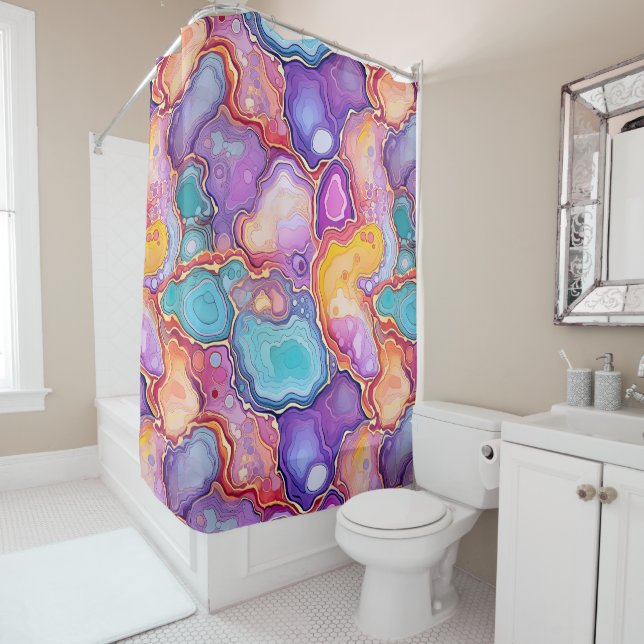 Rideaux De Douche Funky Abstrait Geode Agate Salle de bain Motif (En situation)