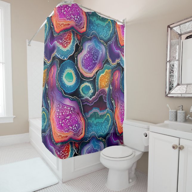 Rideaux De Douche Funky Abstrait Geode Agate Salle de bain Motif (En situation)