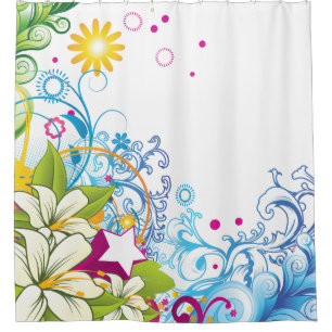 Rideaux De Douche Funky Floral Garden avec Lily Flowers et Star