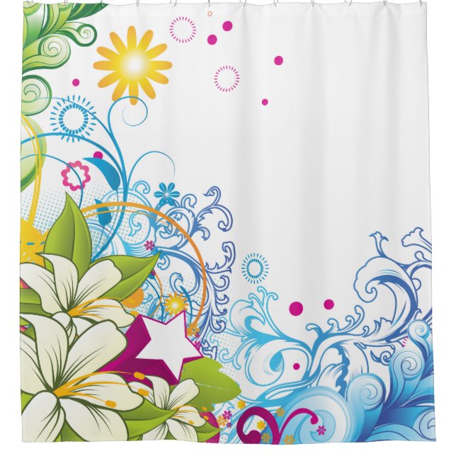 Rideaux De Douche Funky Floral Garden avec Lily Flowers et Star (Devant)