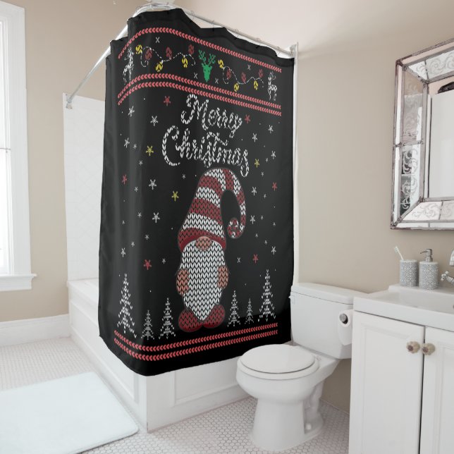 Rideaux De Douche Funny Gnome Joyeux Noël (En situation)