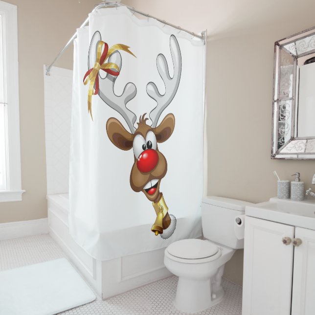 Rideaux De Douche Funny Reindeer Peeking Christmas Meme  (En situation)