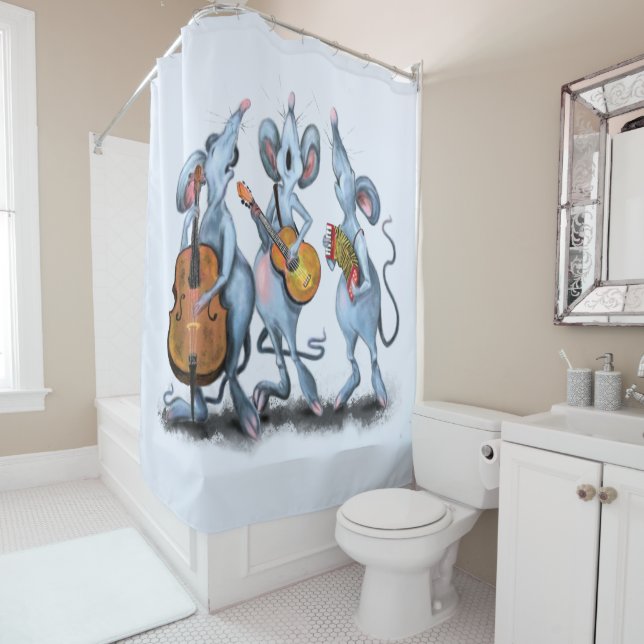 Rideaux De Douche Funny Romantic Mouse Band - Dessin animal de dessi (En situation)