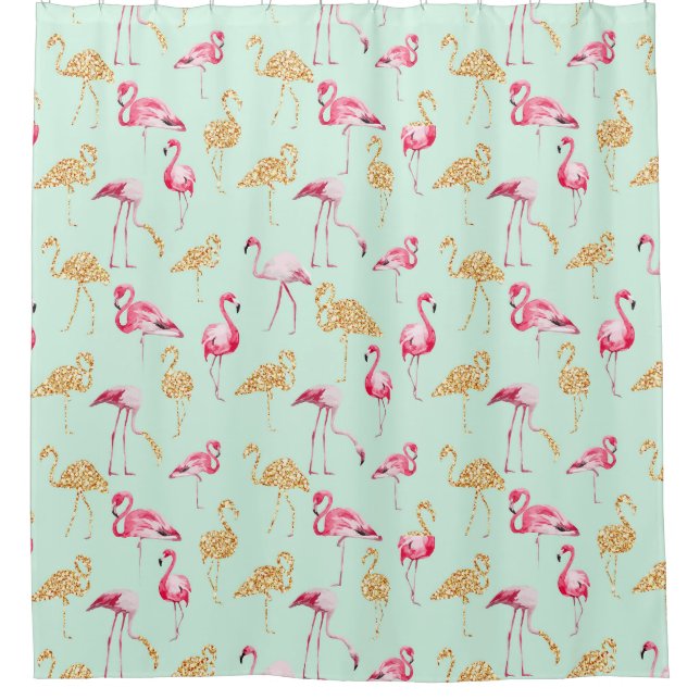 Rideaux De Douche Funny Unique Girly Pink et Gold Funky Flamant rose (Devant)
