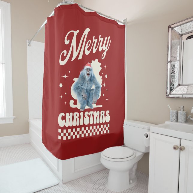 Rideaux De Douche Funny Yeti - Merry Christmas (En situation)