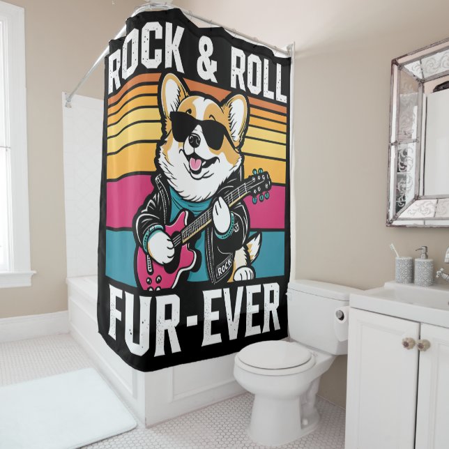 Rideaux De Douche Fur-Ever Rock & Roll With A Rockin Corgi (En situation)