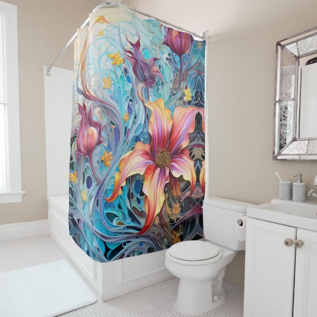 Rideaux De Douche Fusion florale fluide (En situation)