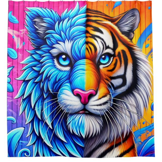 Rideaux De Douche Fusion frappante de tigre et de loup (Devant)
