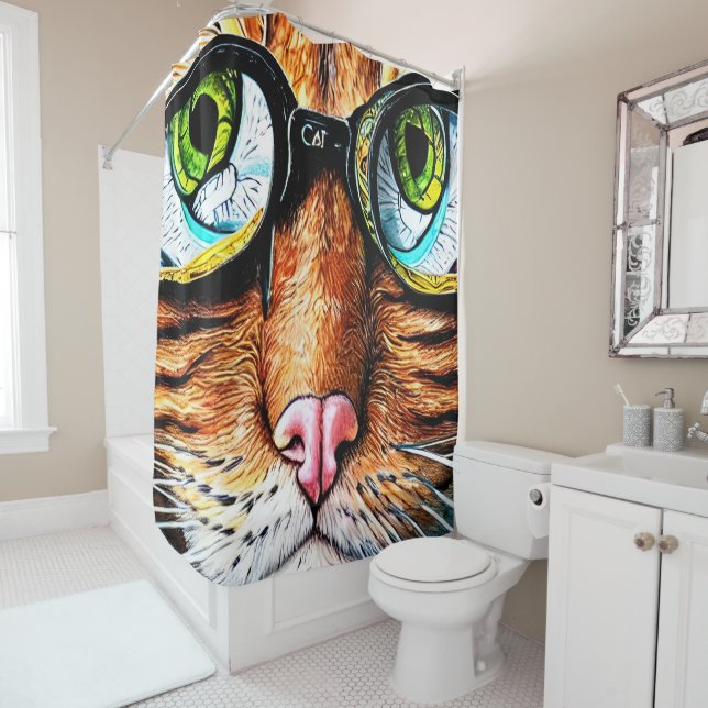Rideaux De Douche Futur Chat Portant des lunettes (En situation)