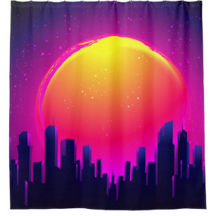 Rideaux De Douche Futurisme rétro. illustration d'onde de synthétise