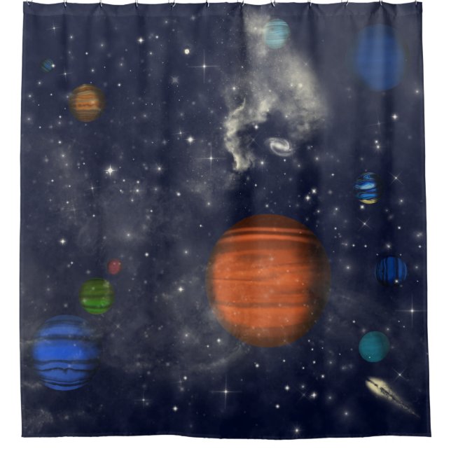 Rideaux De Douche Galaxies avec étoiles et planètes dans l'espace (Devant)