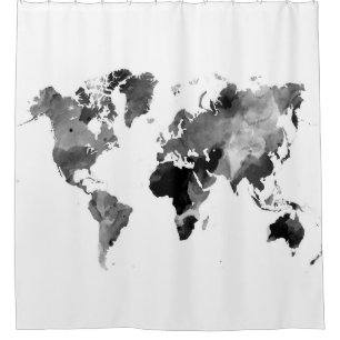 Rideaux De Douche Gamme de gris de carte du monde de la conception