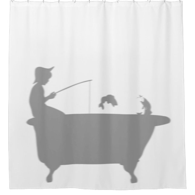 Rideaux De Douche Garçon de pêche Poisson derrière la baignoire Silh (Devant)