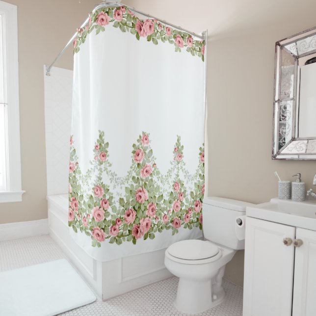 Rideaux De Douche Garlands de Roses victoriens Bleus Élégants (En situation)