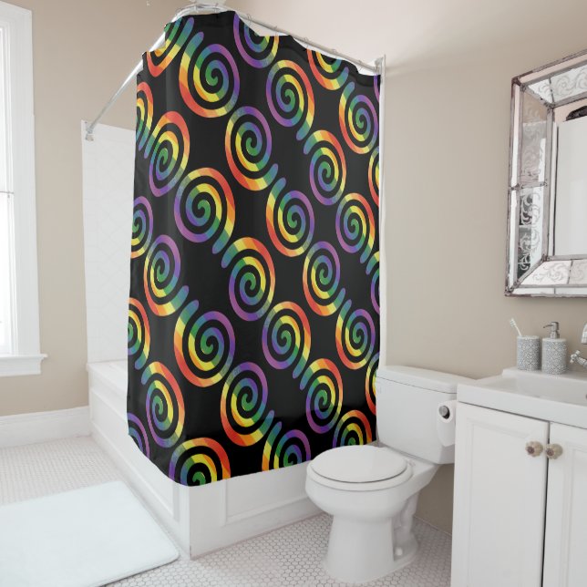 Rideaux De Douche Gay LGBTQ Rainbow Pride Motif circulaire (En situation)