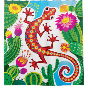 Rideaux De Douche Gecko du Sud-Ouest avec Fleurs de Cactus