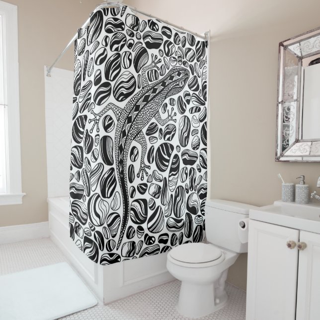 Rideaux De Douche Gecko et galets (En situation)