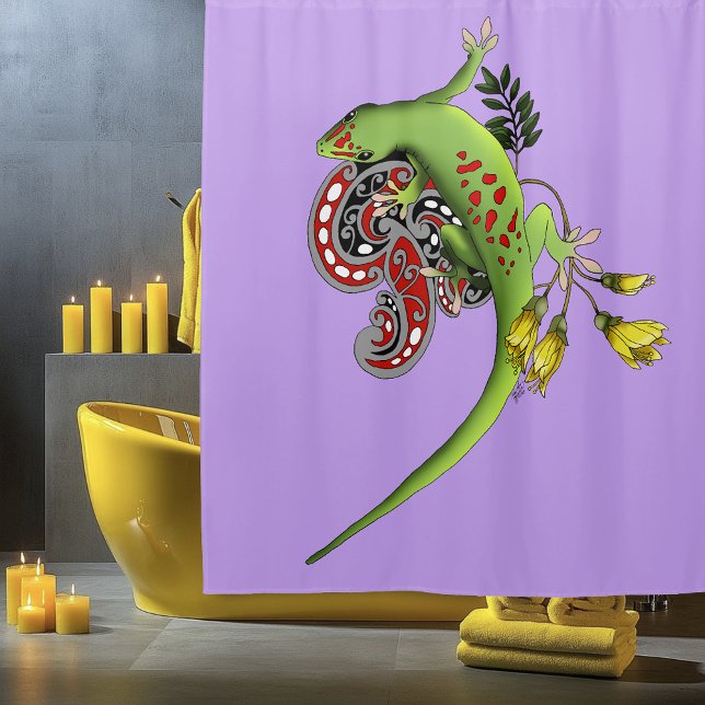 Rideaux De Douche Gecko Tribal Lavande Vert Rouge (Créateur téléchargé)