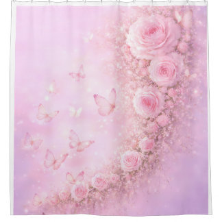 Rideaux De Douche Gentle Floral Pattern – Soft Pink Roses with Soft 