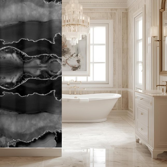 Rideaux De Douche Géode de cristal de marbre d'agate noir chic (Créateur téléchargé)
