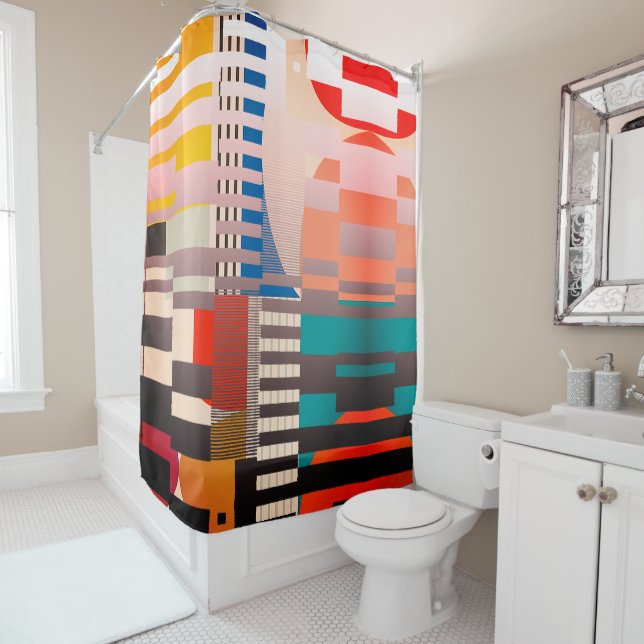 Rideaux De Douche Geometric Graphic Motif Modern Trend  (En situation)