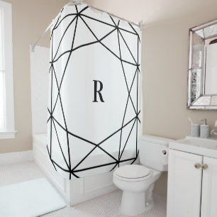 Rideaux De Douche Géométrie moderne en noir et blanc Monogramme