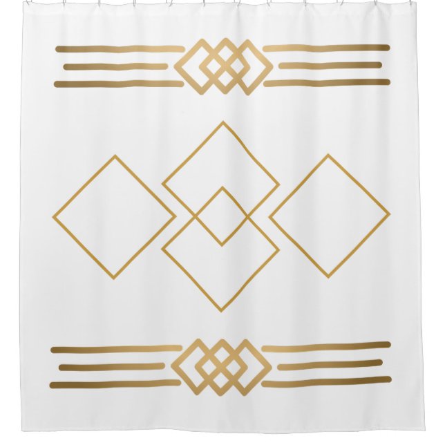Rideaux De Douche Géométrie or et blanc (Devant)