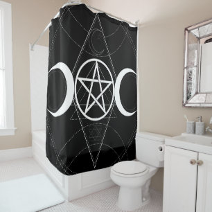 Rideaux De Douche Géométrie Triple Lune Pentagramme Noir & Blanc Wic