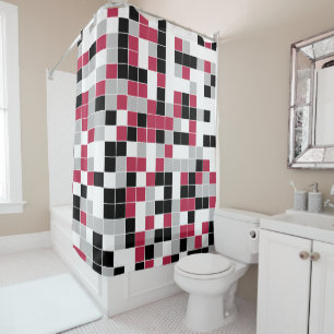 Rideaux De Douche Géométrique moderne Magenta Black Grey