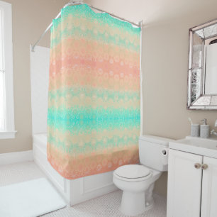 Rideaux De Douche Géométrique verte, pêche, melon et corail