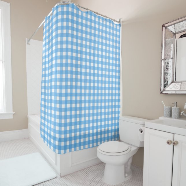 Rideaux De Douche Gingham bleu ciel (En situation)
