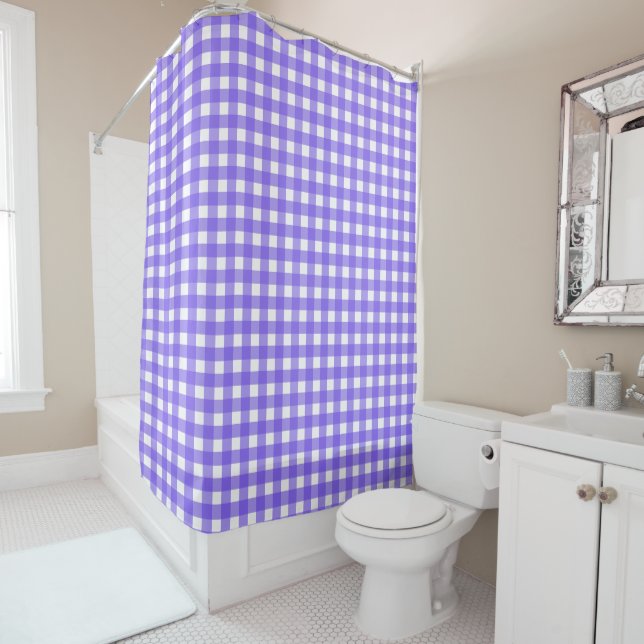 Rideaux De Douche Gingham bleu pâle et blanc (En situation)