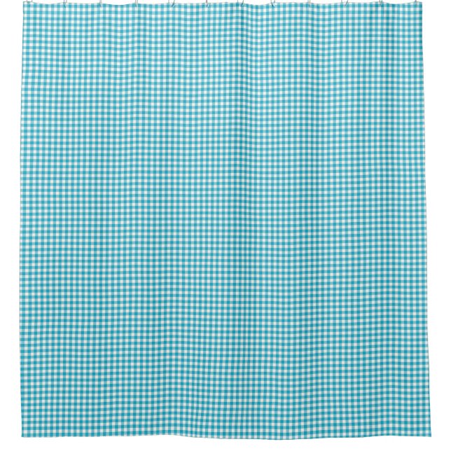 Rideaux De Douche Gingham-patterned shower curtain in teal and white (Devant)