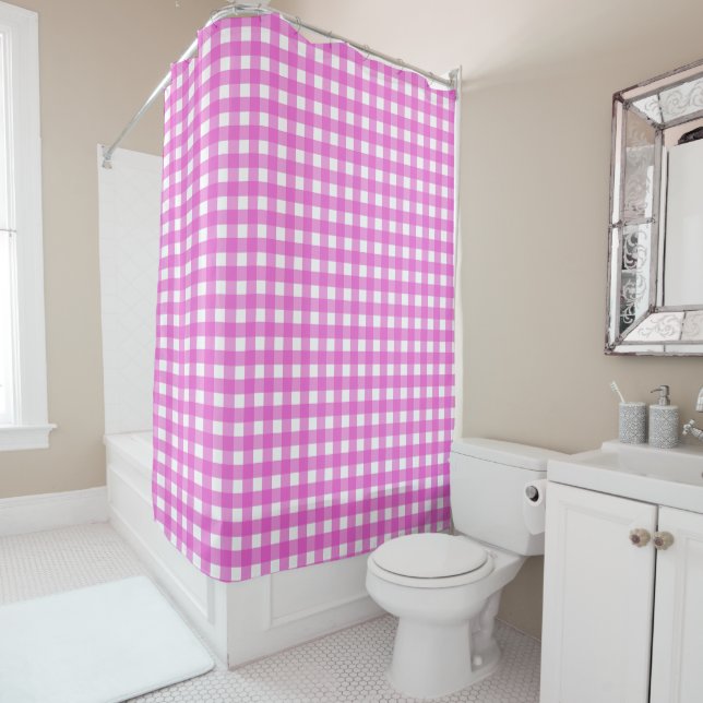 Rideaux De Douche Gingham rose (En situation)