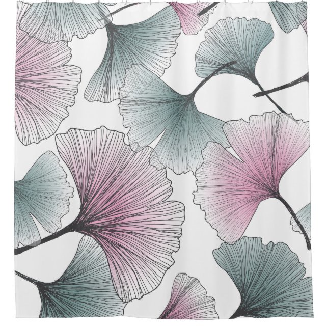 Rideaux De Douche Gingko biloba dessiné à la main. (Devant)